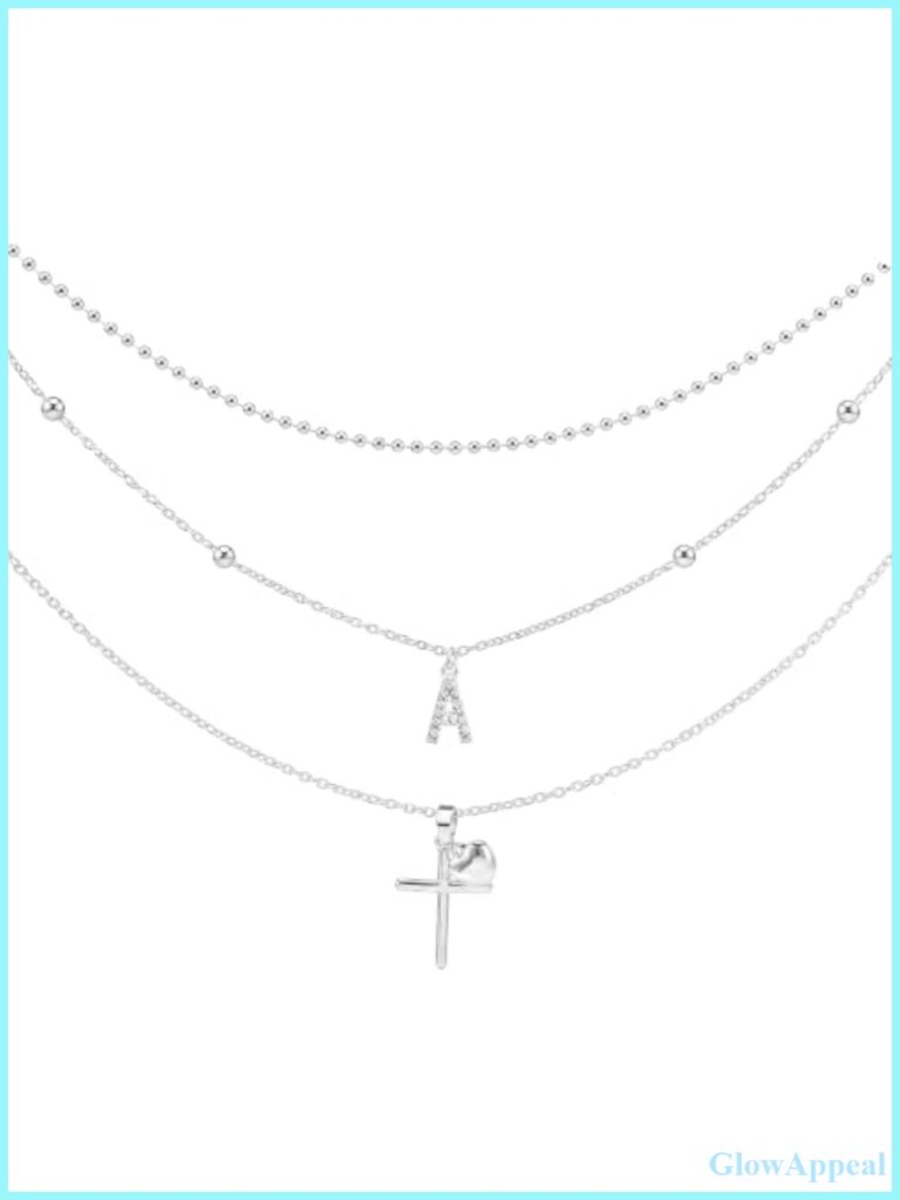 JATEBI 3-Piece Layered Necklace Cross Heart Pendant Brass Silver Plated
